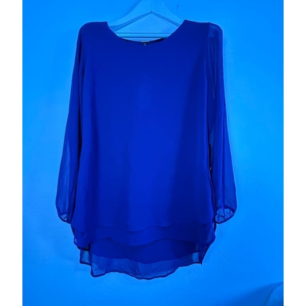Black Label by Chico's Womens Layered Open Sleeve Woven Blouse Size 2 Purple New